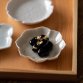 miyama gaku line carved bean plate eight-sided mirror -  eggshell colored